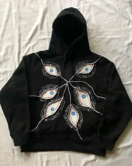Harajuku Eye Patchwork Hoodie Black Men's Hoodie