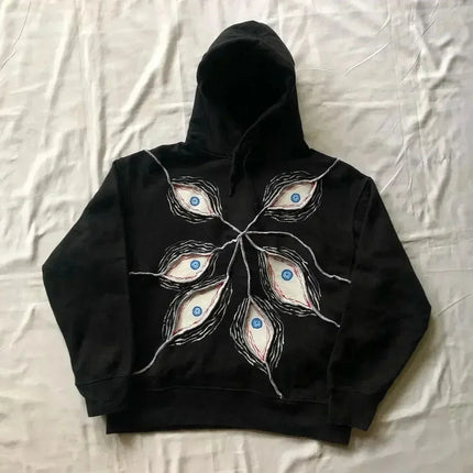 Harajuku Eye Patchwork Hoodie Black Men's Hoodie