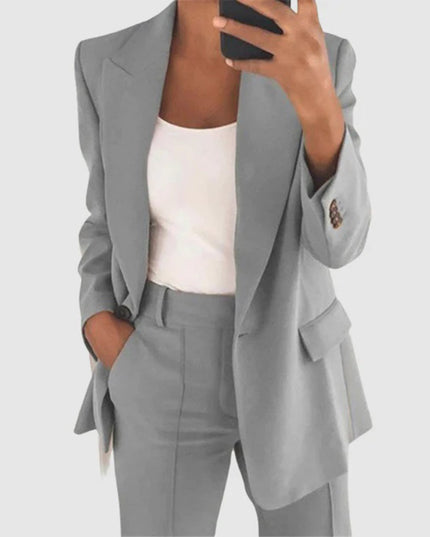 Women's Classic Blazer and Pants Set Gray Blazer