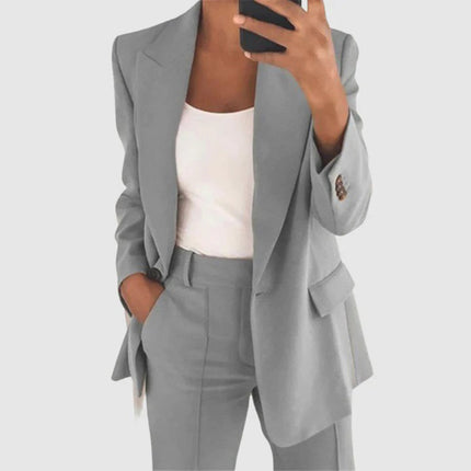 Women's Classic Blazer and Pants Set Gray Blazer