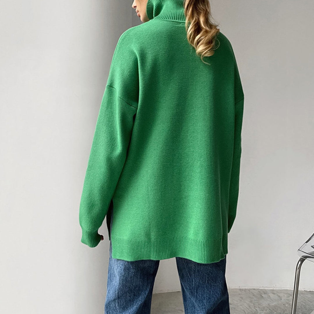 Elegant Split-Hem Turtleneck Sweater Sweater