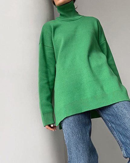 Elegant Split-Hem Turtleneck Sweater Sweater