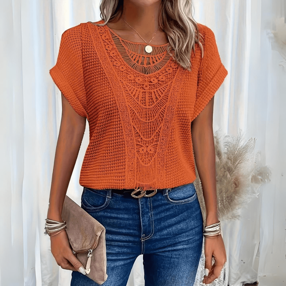 Pearl Ibiza Lace Blouse ‑ Elegant & Airy Orange Women's Tops