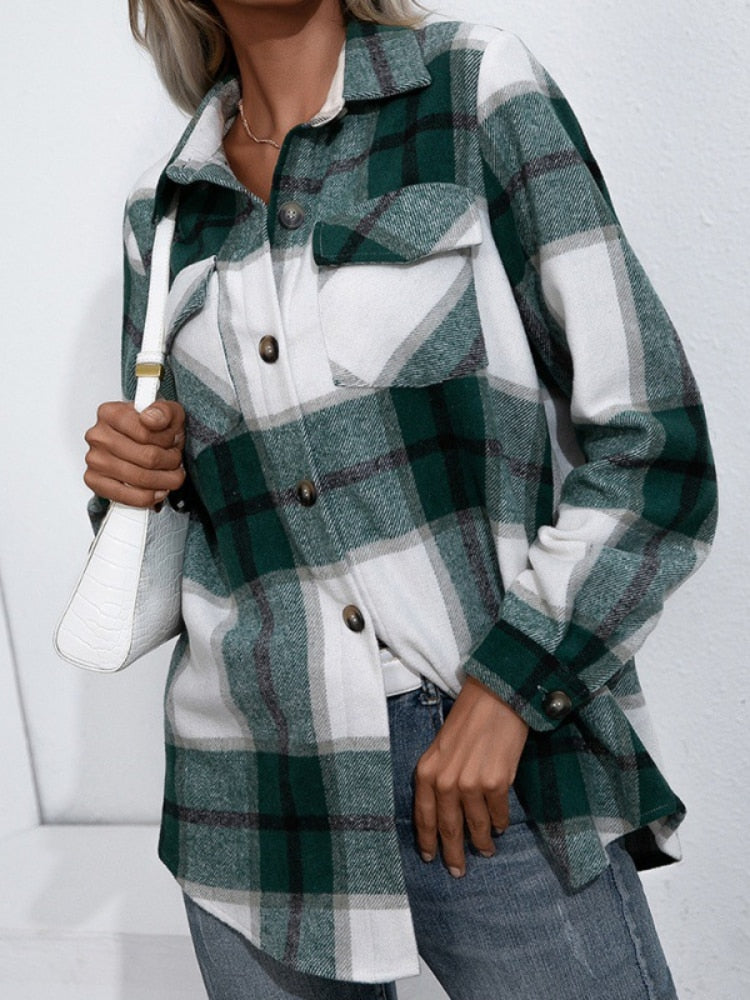 Casual Loose Long Sleeve Shirts Green Shirts & tops