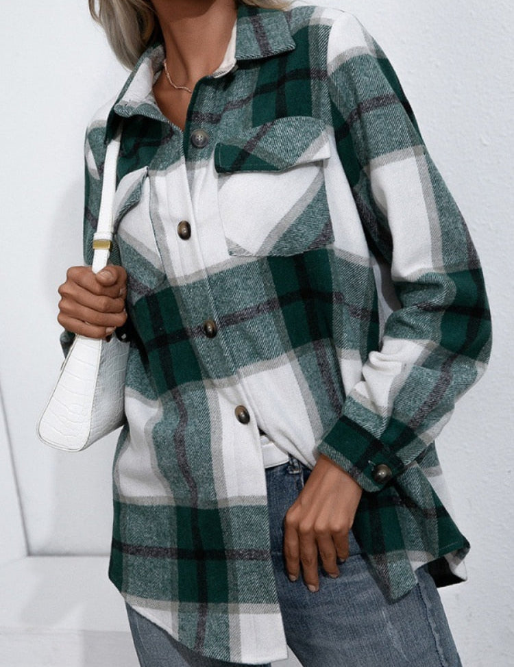 Casual Loose Long Sleeve Shirts Green Shirts & tops