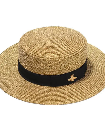 Ladies Sun Fedora Hat with Gold Braiding for Stylish Protection shiny gold adult size(56-58cm) Hats