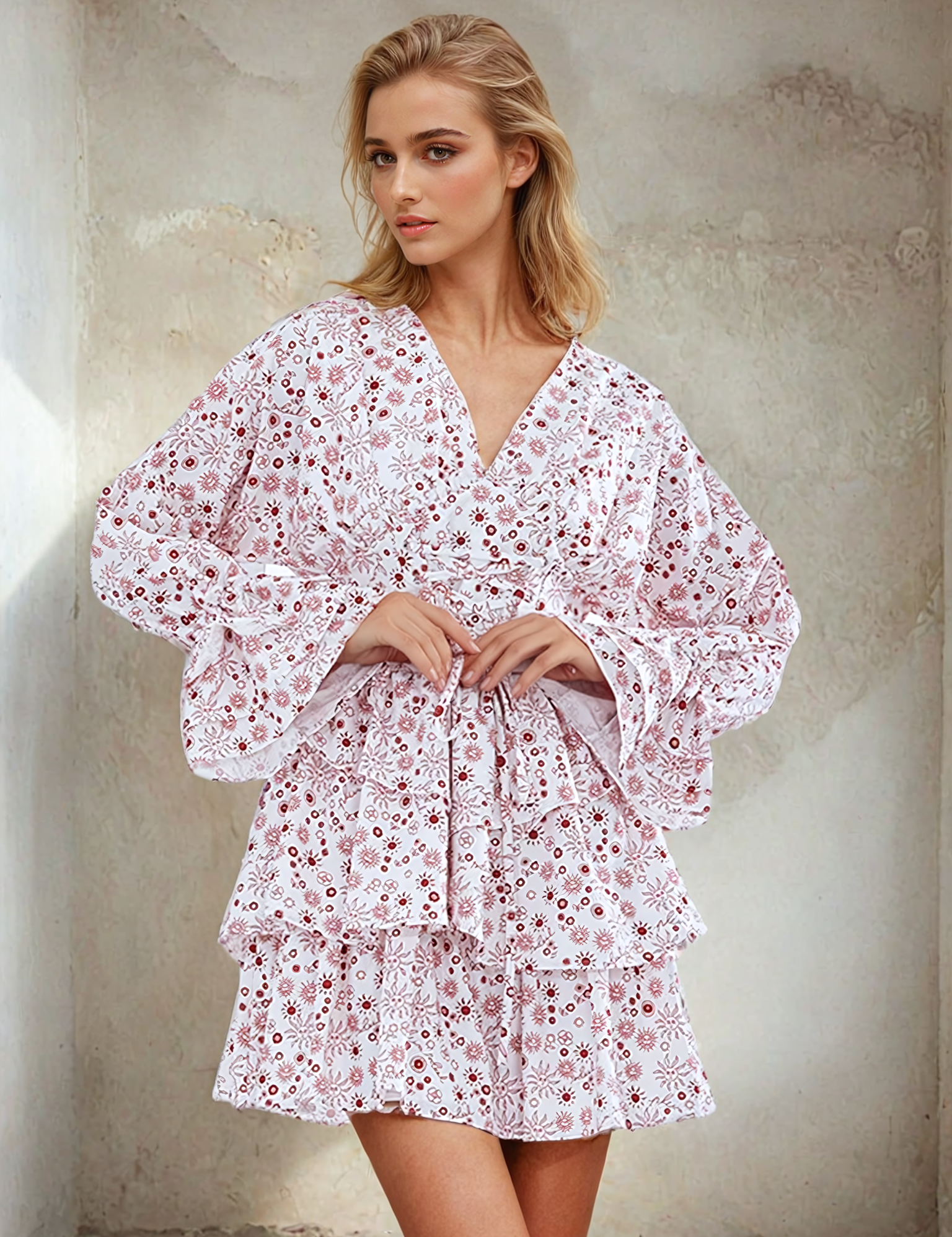 Jordan | V-neck Flared Curve-Enhancing Mini Dress Floral Dress