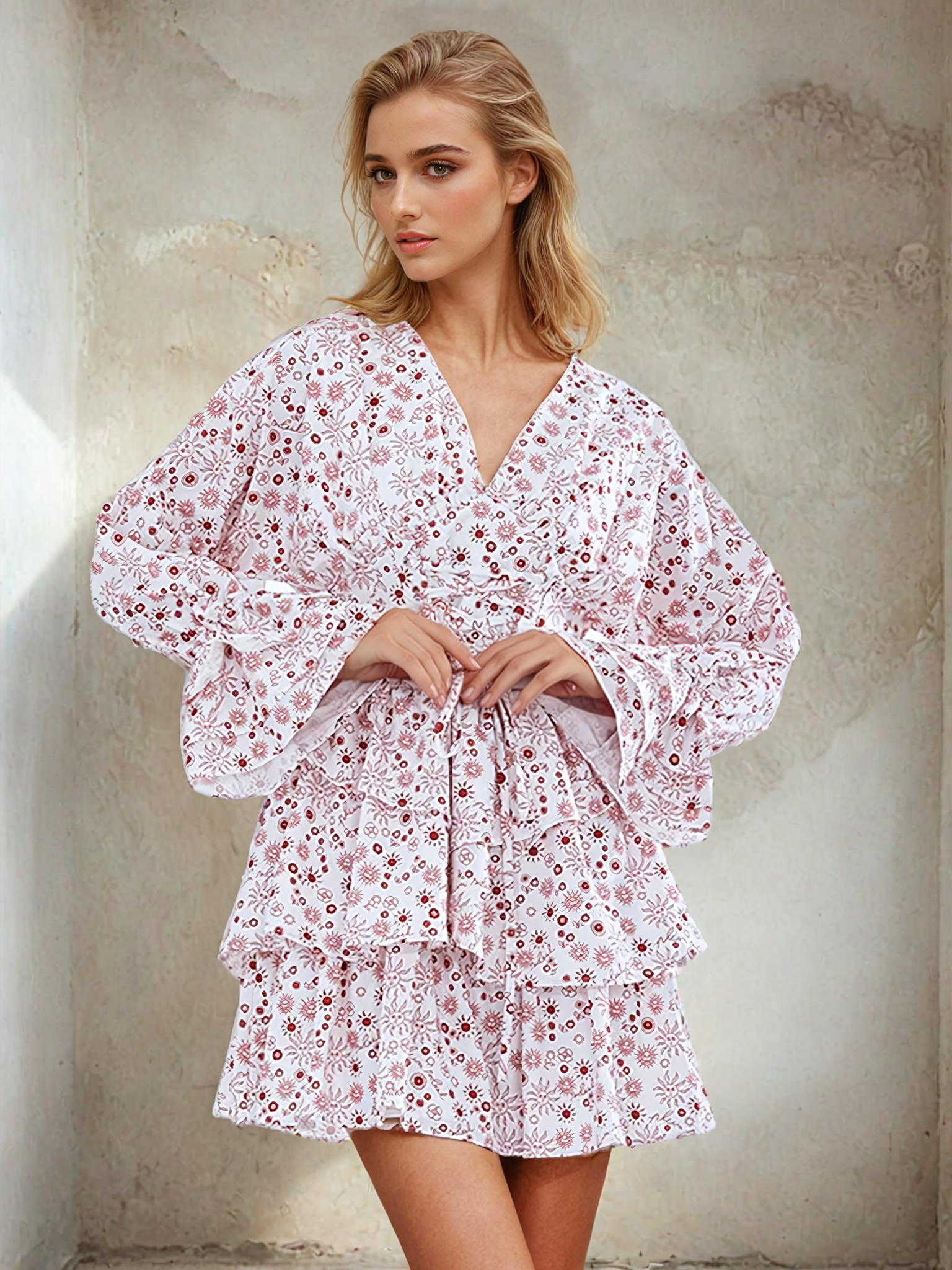 Jordan | V-neck Flared Curve-Enhancing Mini Dress Floral Dress