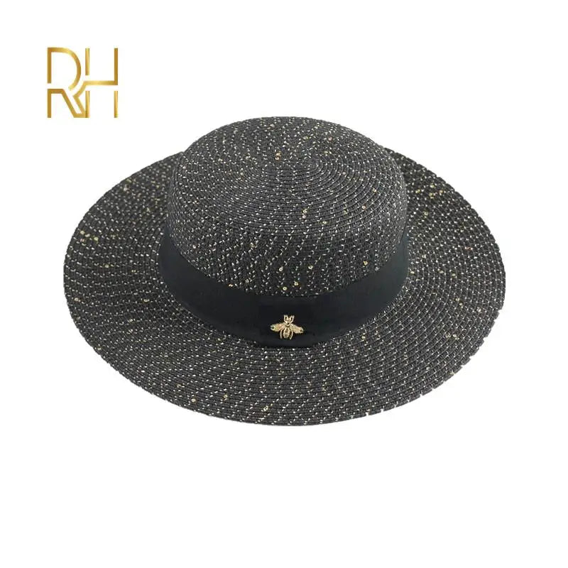 Ladies Sun Fedora Hat with Gold Braiding for Stylish Protection black-sequins adult size(56-58cm) Hats