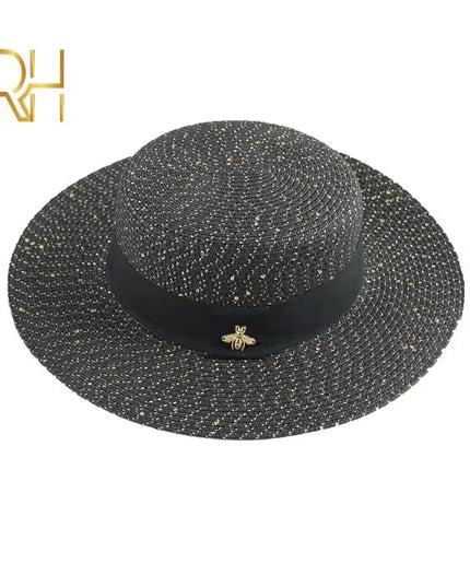 Ladies Sun Fedora Hat with Gold Braiding for Stylish Protection black-sequins adult size(56-58cm) Hats
