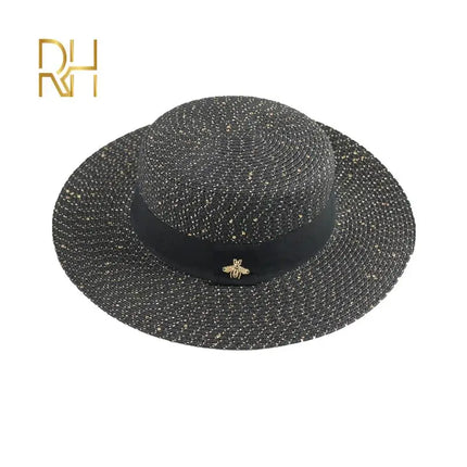 Ladies Sun Fedora Hat with Gold Braiding for Stylish Protection black-sequins adult size(56-58cm) Hats