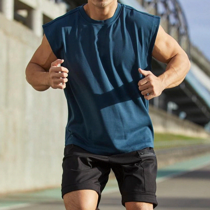 Men's Basic Tank Top with Crew Neck Blue Tank Top