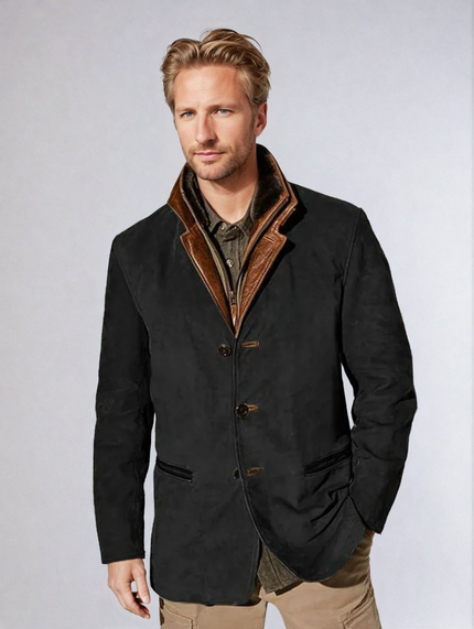 Men's Vintage Buckskin Leather Jacket Black Vintage Buckskin Leather Jacket
