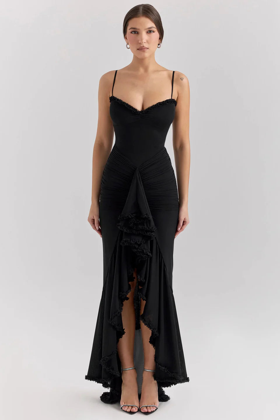 Tiara | Sultry Bodycon Maxi Dress with Cascading Ruffles Dresses