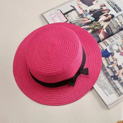 Panama Summer Beach Hat for Women with Stylish Bowknot plum red 1 56-58cm Hats