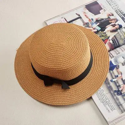 Panama Summer Beach Hat for Women with Stylish Bowknot khaki 1 56-58cm Hats
