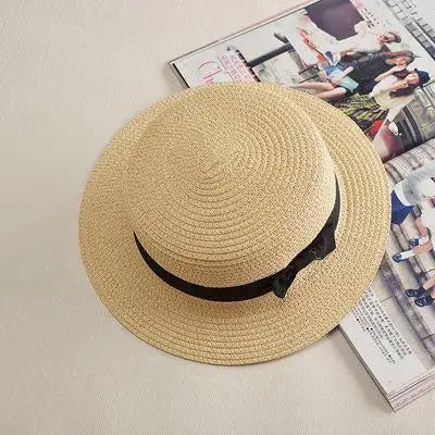 Panama Summer Beach Hat for Women with Stylish Bowknot beige 1 56-58cm Hats