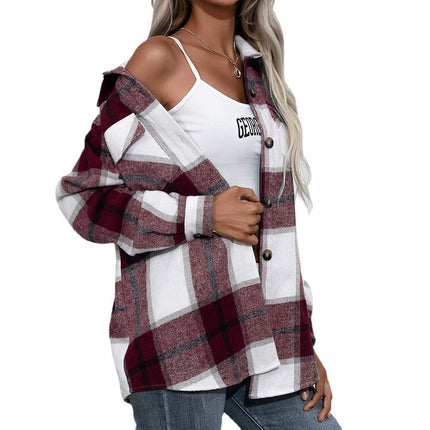 Casual Loose Long Sleeve Shirts Burgundy Shirts & tops