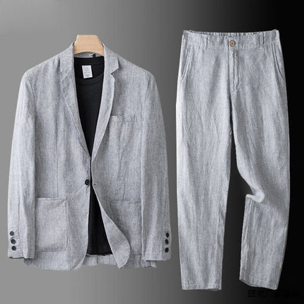 Linen Suit Set For Men Breathable Comfort Luxury Grey Men Set