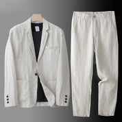 Linen Suit Set For Men Breathable Comfort Luxury Beige Men Set