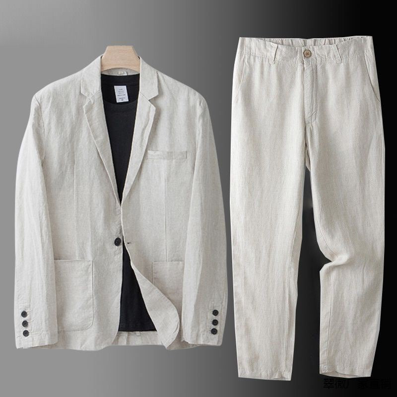 Linen Suit Set For Men Breathable Comfort Luxury Beige Men Set