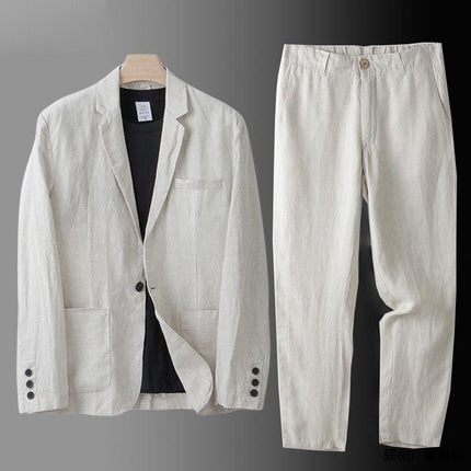 Linen Suit Set For Men Breathable Comfort Luxury Beige Men Set