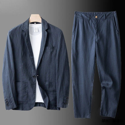 Linen Suit Set For Men Breathable Comfort Luxury Blue Men Set