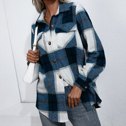 Casual Loose Long Sleeve Shirts Blue Shirts & tops