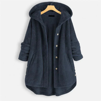 Cecily | Hooded Ribbed Coat Blue Coat
