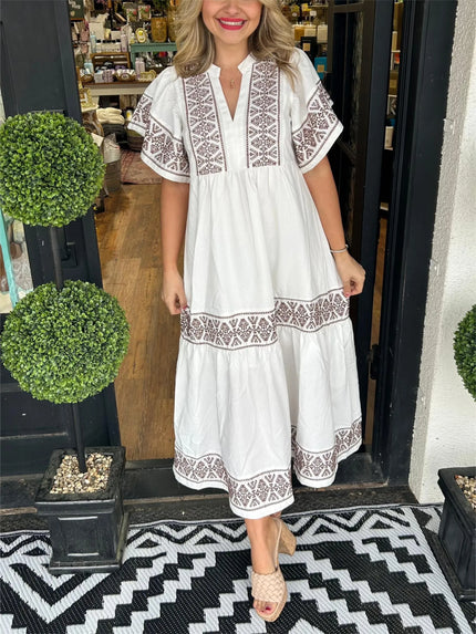 Araceli™ | Women's V-Neck Boho Dress White Dress