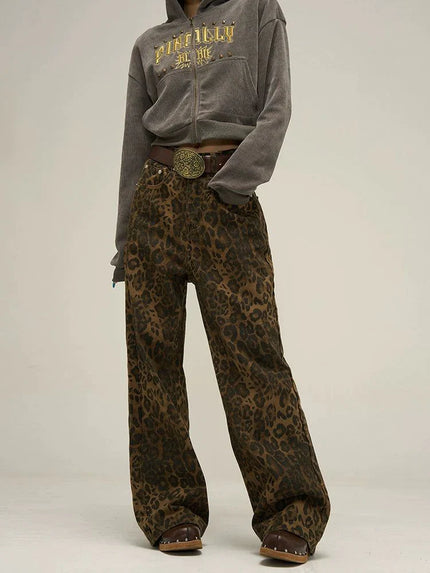 Low-Waist Leopard Print Jeans Pants