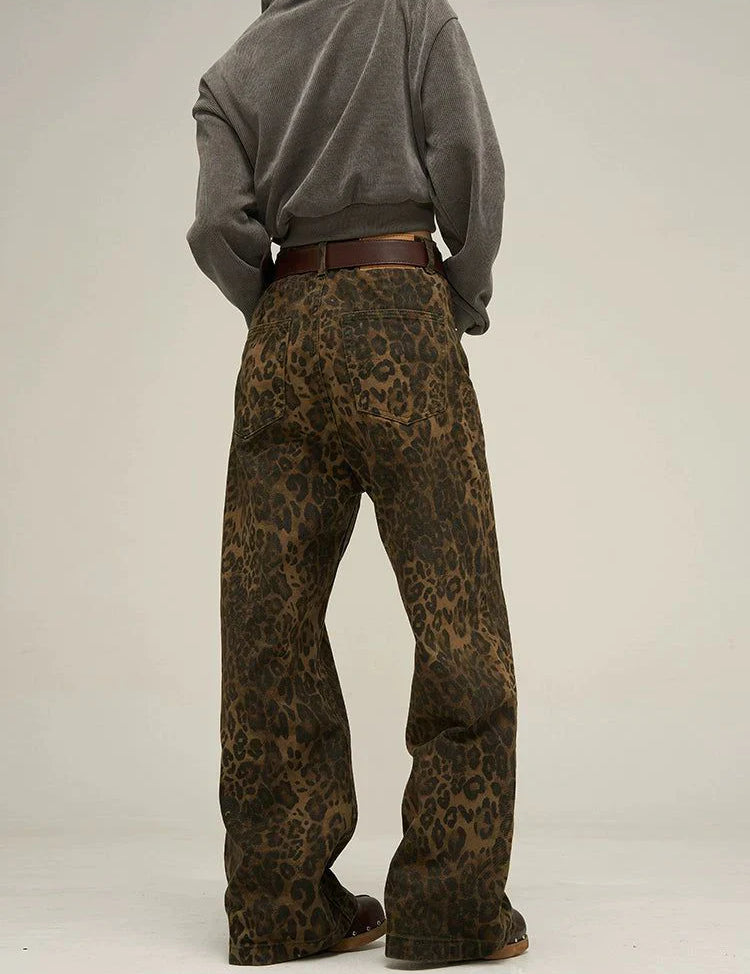 Low-Waist Leopard Print Jeans Pants