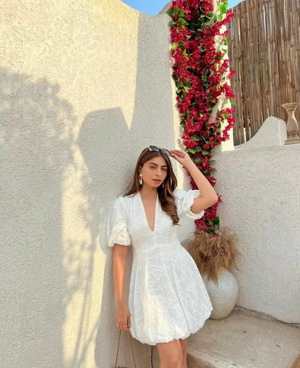 Eleanor™ | Puff Sleeve Dress White Dress