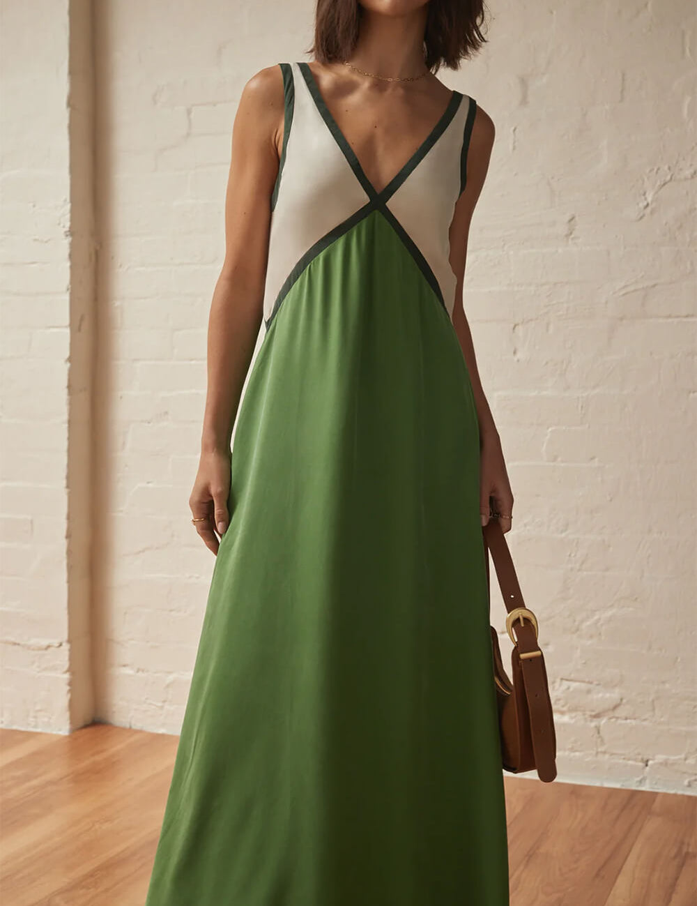 V-neck Contrasting Color Splicing Chic Dress Dresses