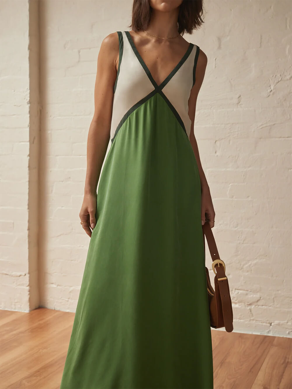 V-neck Contrasting Color Splicing Chic Dress Dresses