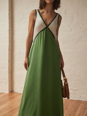 V-neck Contrasting Color Splicing Chic Dress Dresses