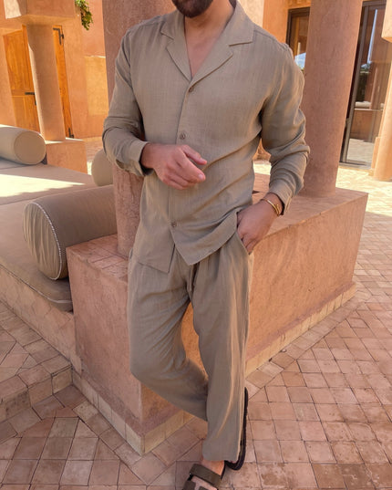 Dylan | Easy Wear Co-Ord Khaki linnen-broek