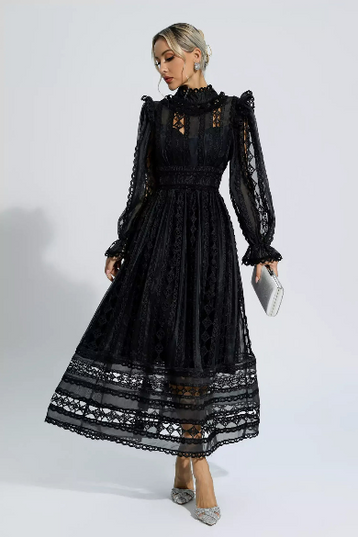 Mackenzie™ | Turtle Necked Lace Long Sleeved Dress Dresses