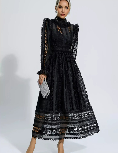 Mackenzie™ | Turtle Necked Lace Long Sleeved Dress Dresses