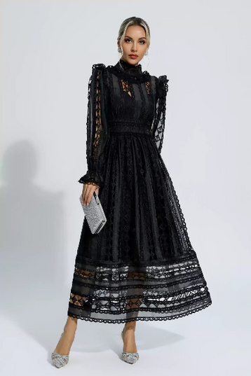 Mackenzie™ | Turtle Necked Lace Long Sleeved Dress Dresses