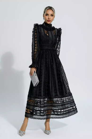 Mackenzie™ | Turtle Necked Lace Long Sleeved Dress Dresses