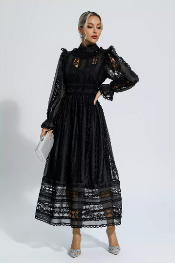 Mackenzie™ | Turtle Necked Lace Long Sleeved Dress Dresses