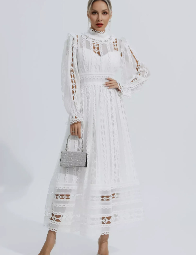 Mackenzie™ | Turtle Necked Lace Long Sleeved Dress Dresses