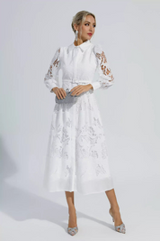 Nerissa™ | Embroidered Lace Midi Dress L Dresses
