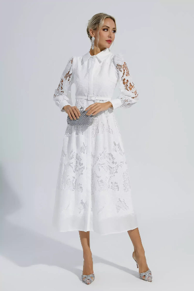 Nerissa™ | Embroidered Lace Midi Dress L Dresses