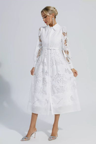 Nerissa™ | Embroidered Lace Midi Dress XL Dresses