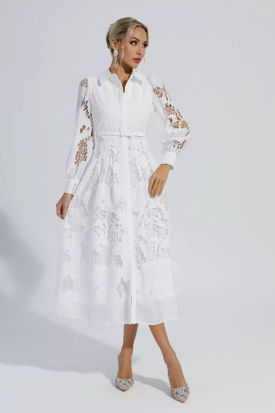 Nerissa™ | Embroidered Lace Midi Dress M Dresses