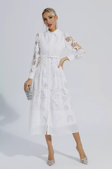Nerissa™ | Embroidered Lace Midi Dress S Dresses