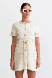 Faith™ | Beige Pearl Chain Tweed Dress L Dresses