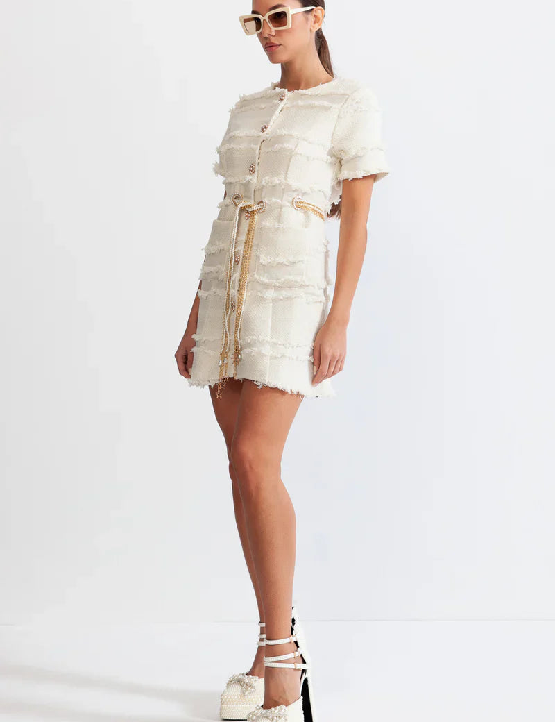 Faith™ | Beige Pearl Chain Tweed Dress M Dresses